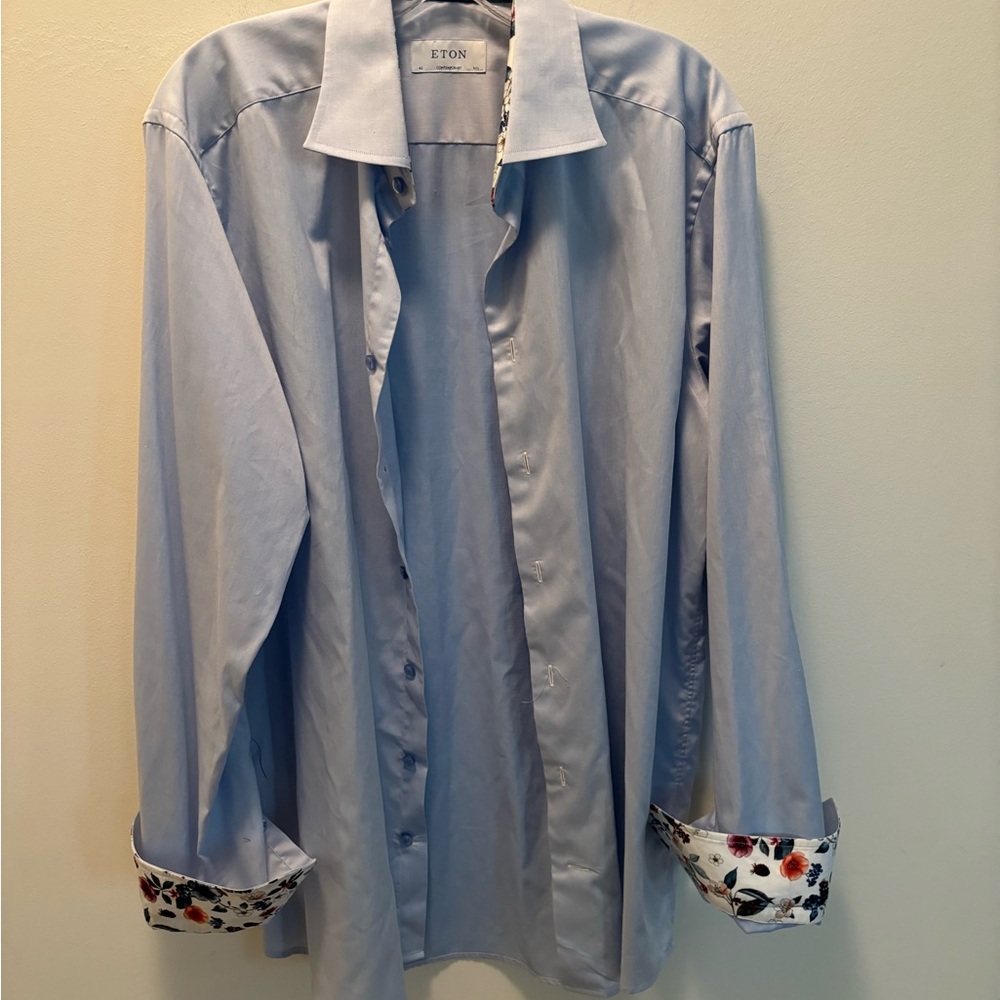 Mens ETON Shirt Lt.blue floral detail